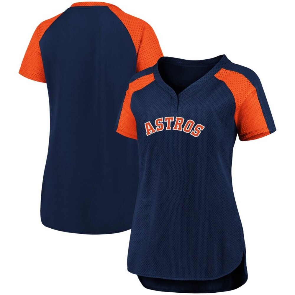 BNWT Houston Astros V-Neck Jersey Tee Navy Blue Orange Size XS